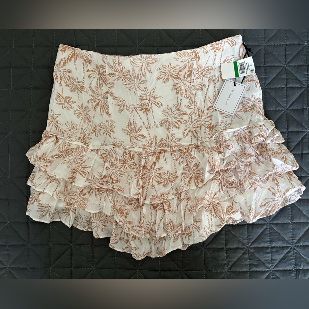 1.State Ruffled Palm Tree Mini Skirt • Tropical Palm Print • Tiered Ruffle